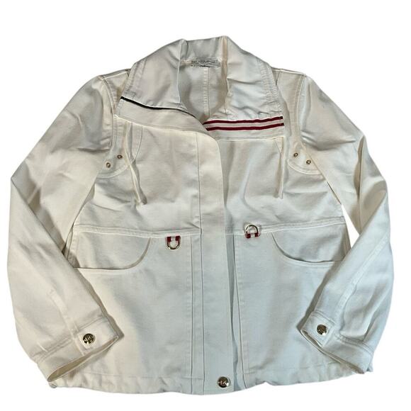 St. John Sport By Marie Gray White Red Gold Preppy Coat Size P Beautiful Detail - Picture 6 of 16
